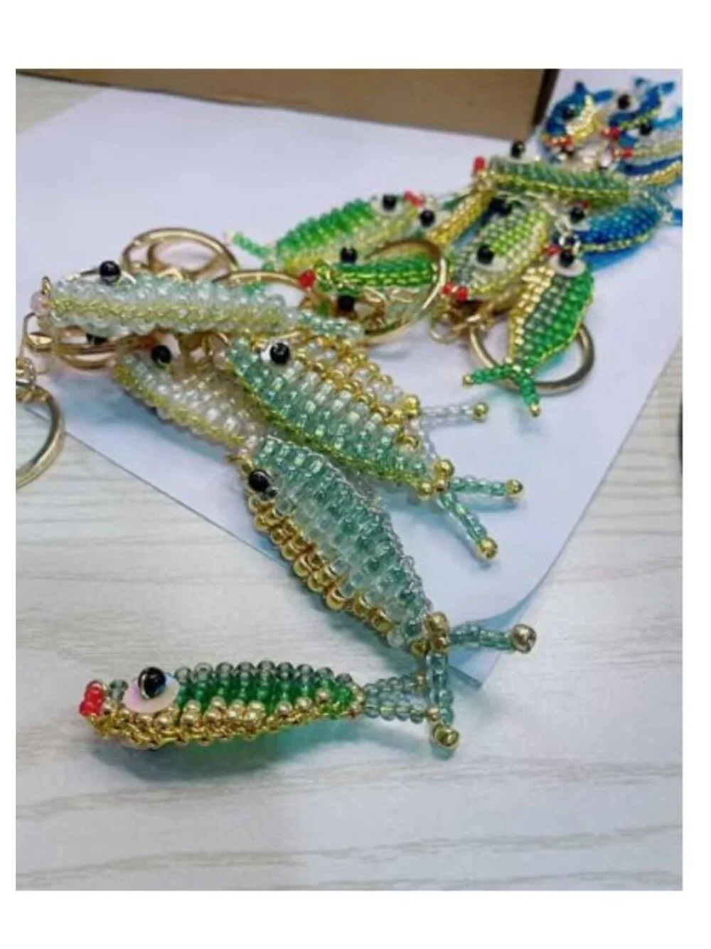 Handmade Beaded Fish Bag Charm Gold Plated Lobster Clasp Purse Keychain